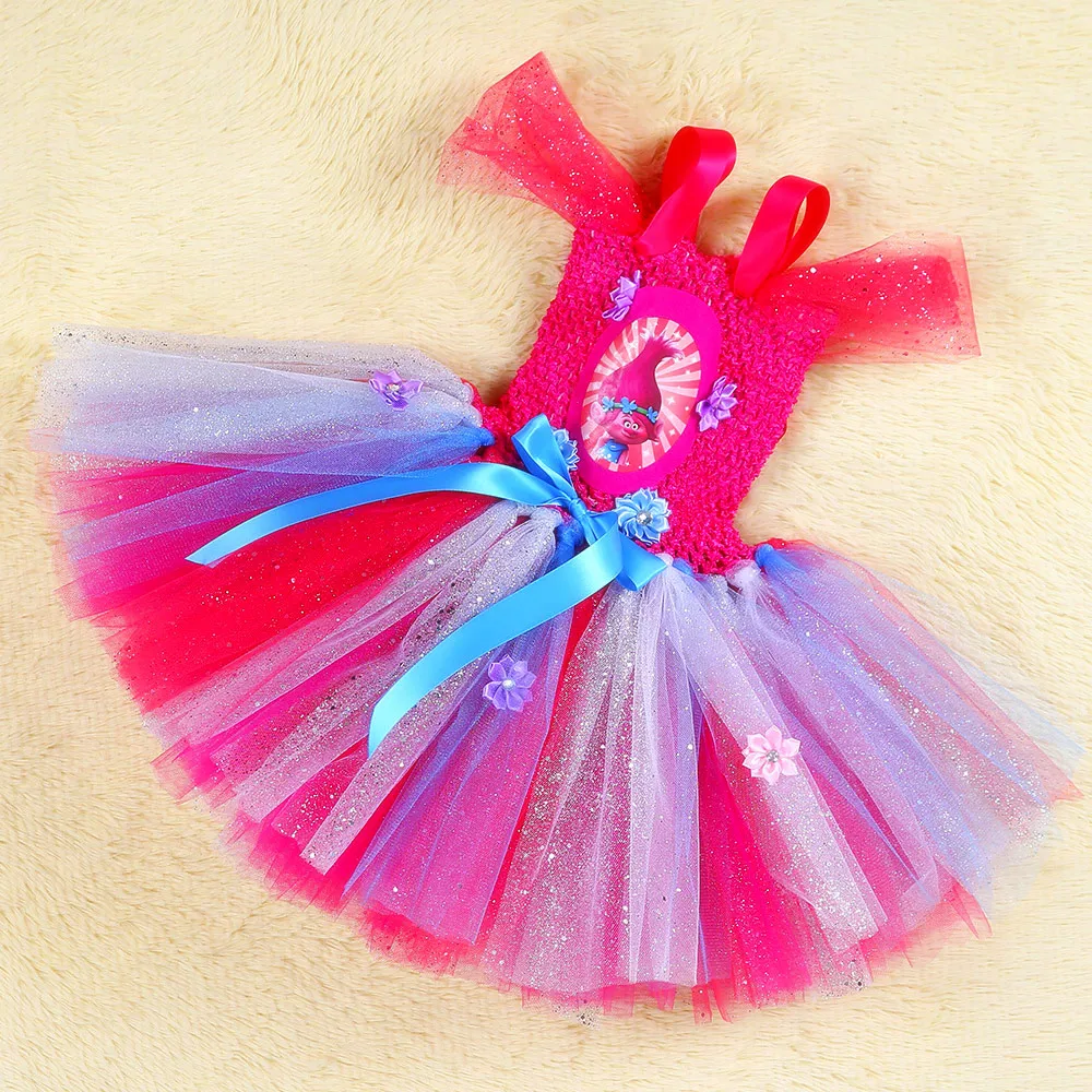 Sparkly Princess Trolls Tutu Dress Inspired Handmade Kids Knee Length Birthday Party Tutus Dresses Girls Halloween Custom 1-8Y | Детская