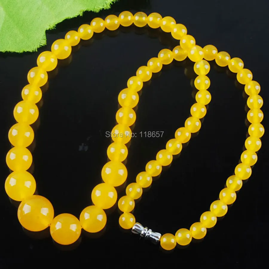 Yellow Chalcedony Gem Stone Round 6-14mm Gradated Beads Necklace 17.5 inches Fashion Women Jewelry IF3007 | Украшения и