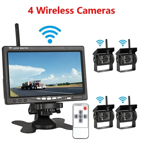 with Four cameras Jansite " TFT lcd беспроводной автомобильный монитор заднего вида дисплей помощь заднего вида камера система упаковки с четырьмя тыловыми камерами s для автобуса - Цвет: with Four cameras