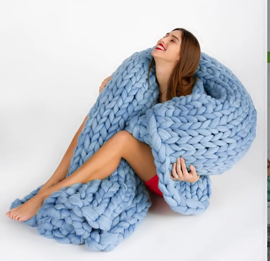 Soft Thick Line Giant Yarn Knitted Blanket Hand Weaving Photography Props Blankets CrochetLlinen Knitting Throw | Дом и сад