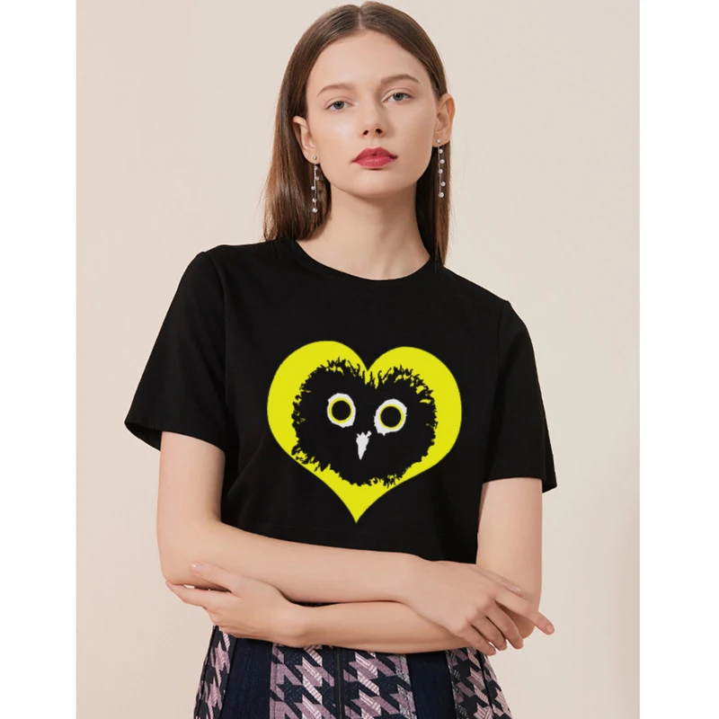 Harajuku Aesthetic Tshirt Women Cotton 2019 Funny Cut Owl T-shirt Female Short Sleeve Sexy T Shirt Tumblr Plus Size Tops Tees | Женская