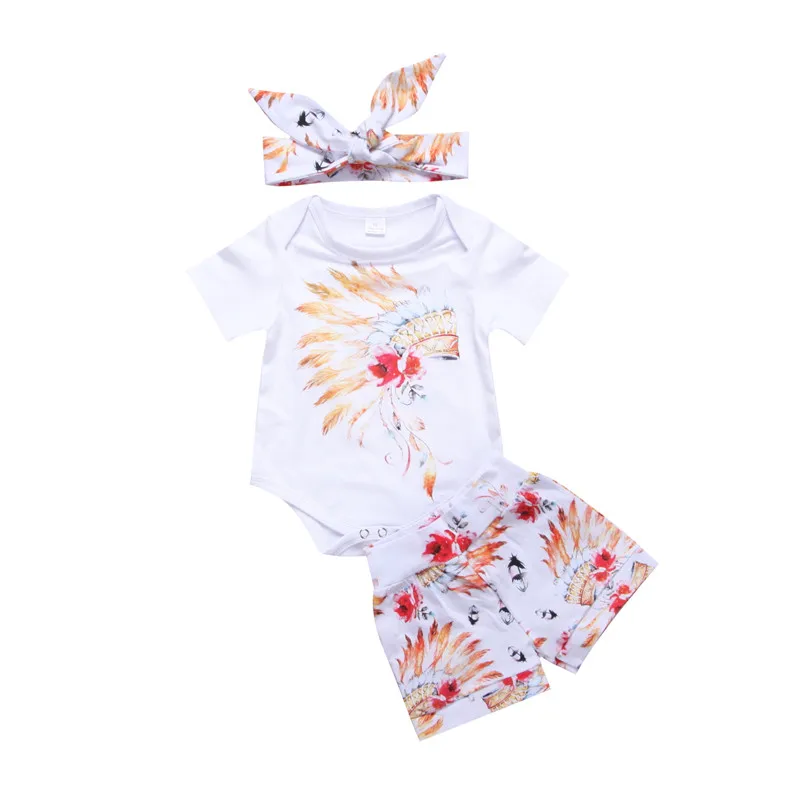 3 шт. детский костюм из шорт и повязки на голову с коротким рукавом|baby girl clothes|baby