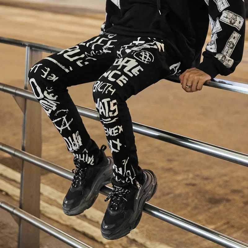 Мужские джинсы винтажные рваные с буквенным принтом для мужчин уличная одежда в