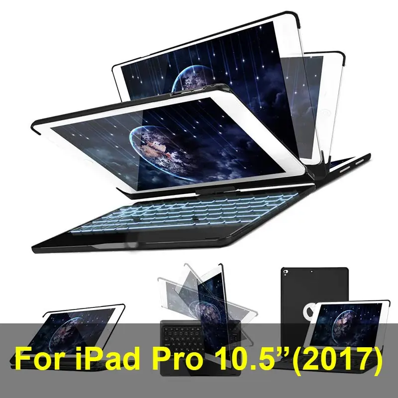 Pro 10.5 - Black Для iPad Pro 11 10,5 9,7 чехол клавиатура вращение на 360 7 цветов с Подсветкой Bluetooth клавиатура чехол для iPad Pro Funda - Цвет: Pro 10.5 - Black