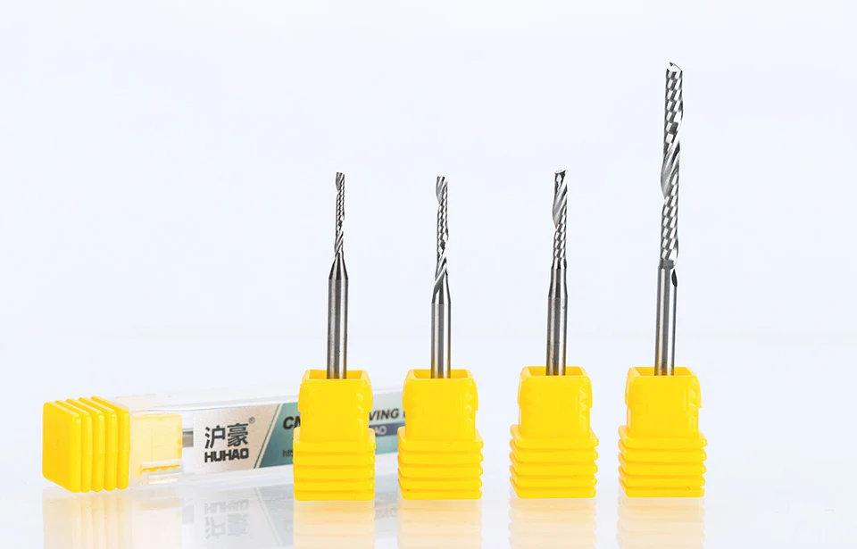 HUHAO 1PC 3.175mm Single Flute Spiral router bits CNC end mill For MDF Tungsten Carbide Milling Cutter tugster steel cnc tools