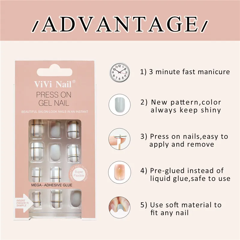 24 шт предварительно приклеенные накладные ногти с дизайном полное покрытие