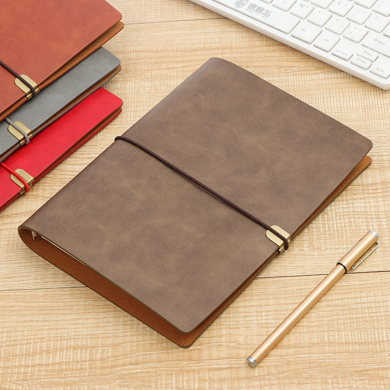 

RINGCA A5 Loose-leaf Notebook Business Travel Book Soft Leather Strap Notebook 1PCS