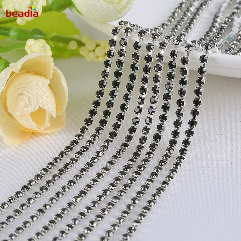 Hot Sale 2/2.5/2.8/3mm High Density Flatback Light Grey Rhinestone Chain For Decor Craft Sewing Clothes Accessories | Дом и сад