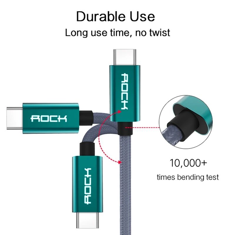 Металлический кабель USB Type C ROCK Metal быстрой зарядки Type-C для Samsung Galaxy S8 Note 8 OnePlus 2 Xiaomi