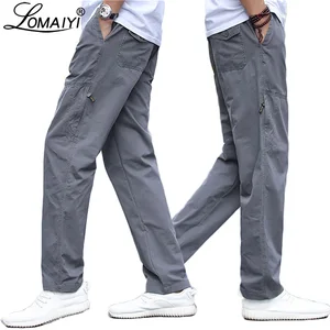 Брюки LOMAIYI размера плюс мужские свободного покроя, рабочие штаны из чистого хлопка, повседневные брюки-карго на молнии, с карманами, на весну-осень, BM293