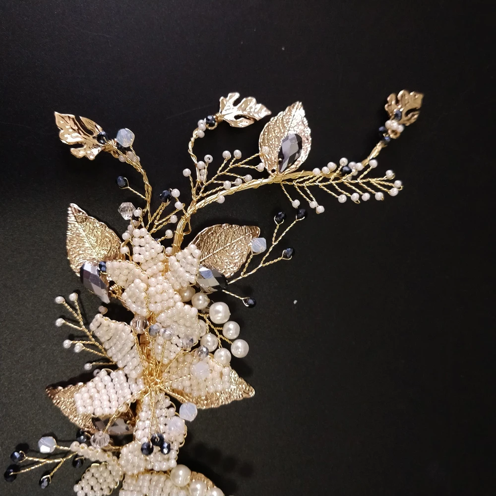 

Gold Leaf Bridal Headpiece Handmade Wedding Hair Vine Clips Party Prom Hair Accessories Brides Jewelry 2019