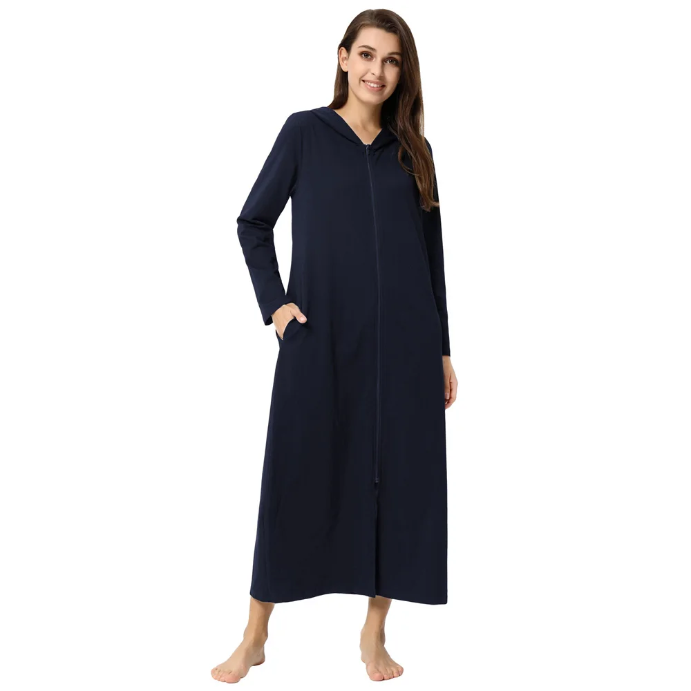 Navy Blue Длинные толстовки с капюшоном на молнии спереди; повседневная женская одежда больших размеров; сезон весна-осень; корейский Халат с капюшоном; халат; Лидер продаж; уличная одежда в стиле хип-хоп для девочек - Цвет: Navy Blue