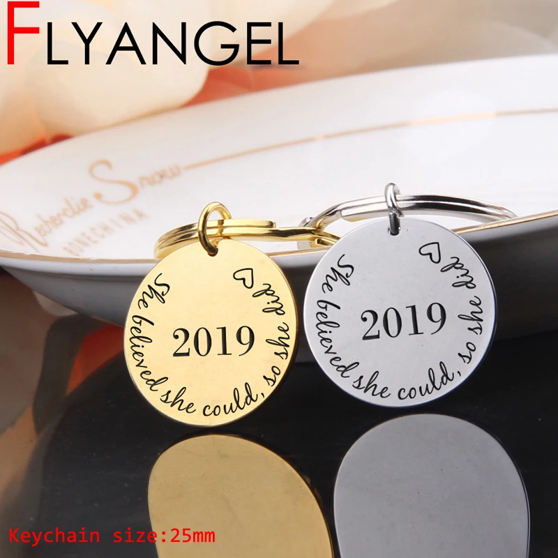 FLYANGEL 2019 Inspire брелок с гравировкой She Believe Could So Do Women ювелирный держатель ключей