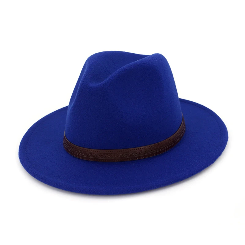 QIUBOSS Панама Джаз Fedora кепка для женщин и мужчин Шерсть фетр остроконечные широкие полями Дерби шляпа кофе кожа Украшение Gambler Chapeau QB42