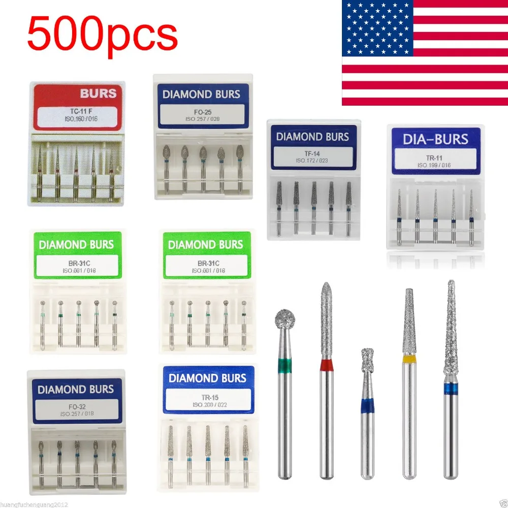 500 шт. Стоматологические алмазные боры для быстрой скорости наконечника среднего