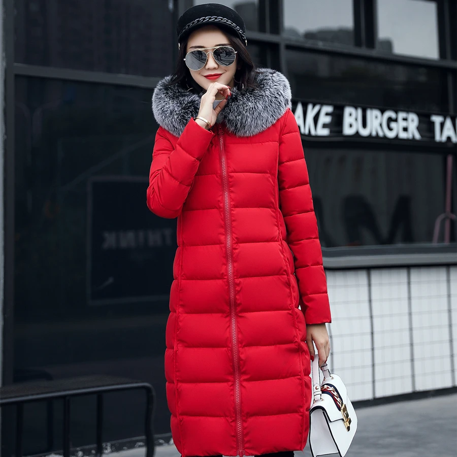 Женское зимнее пальто новинка 2017 большие размеры Длинные парки с меховым