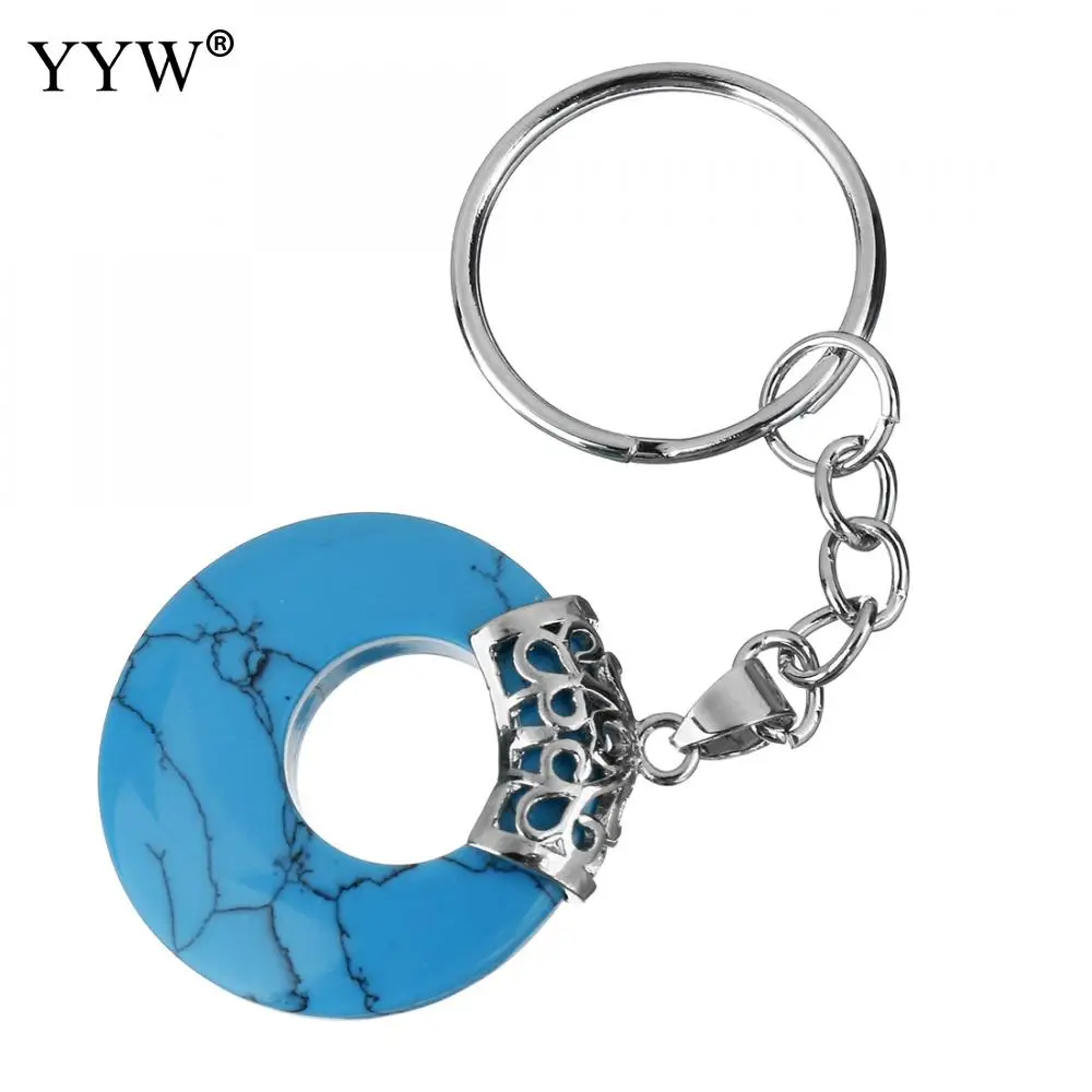 2019 простая цепочка для ключей с натуральным камнем брелок голубой бирюзовый
