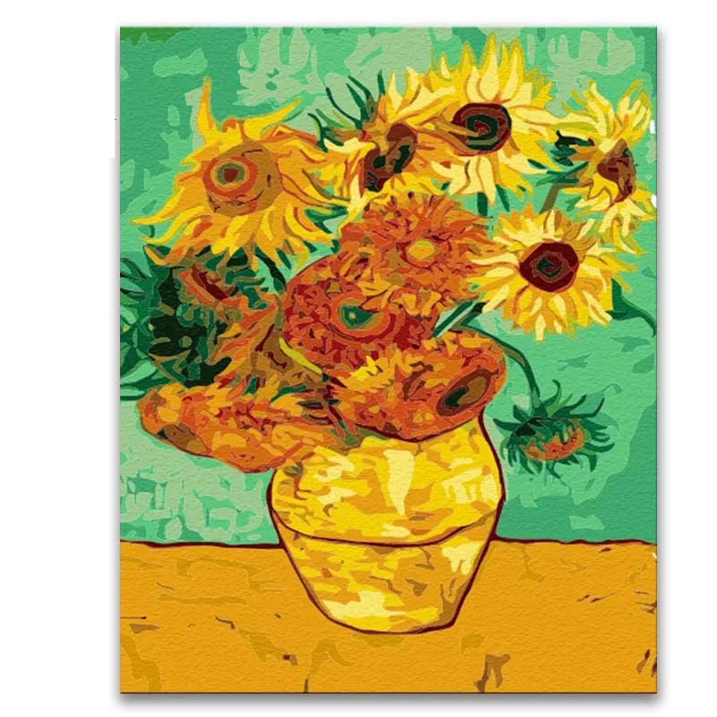 0123 sunflower 1 Картина «сделай сам» по номерам картины Винсента Ван Гога «Звездная ночь» Абстрактные Художественные картины с рамкой - Цвет: 0123 sunflower 1