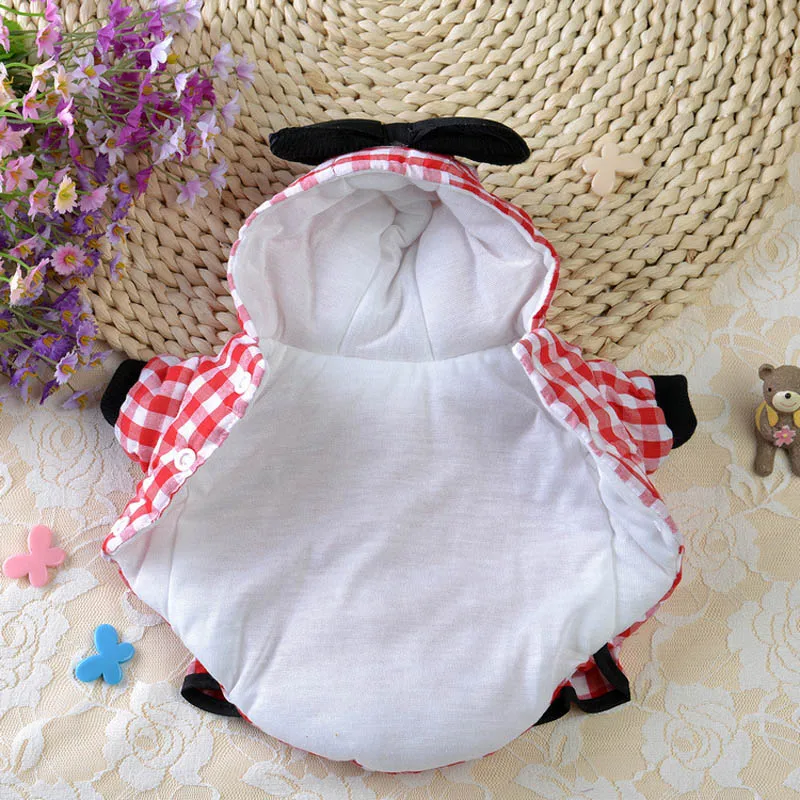 Модное теплое пальто с бантом для собак зимняя шапка капюшоном куртки клетчатая