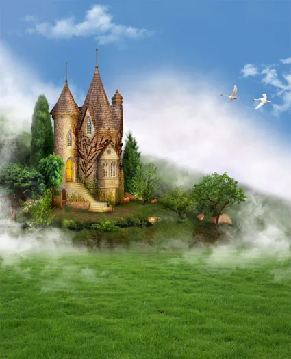 Виниловый фон для фотостудии с изображением сказочного замка 5X8 футов |