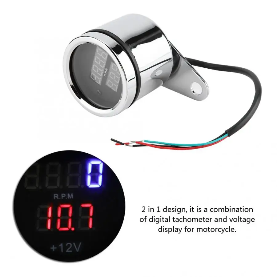 2 in 1 Motorcycle LED Digital Voltmeter Tachometer Gauge Metal Odometer Speedometer Universal | Автомобили и мотоциклы