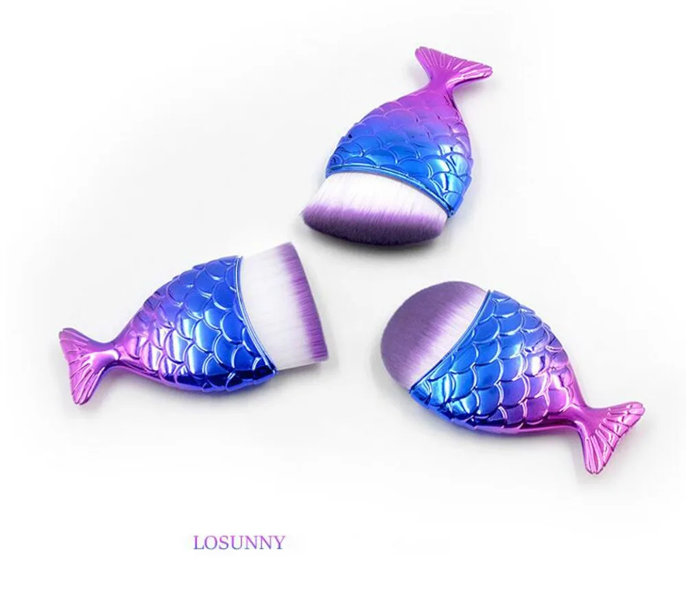 LOSUNNY 3 шт наборы одна маленькая рыбка Нижняя кисть хвост русалки Кисть для макияжа волоконные волосы макияж кисти светло-зеленая ручка