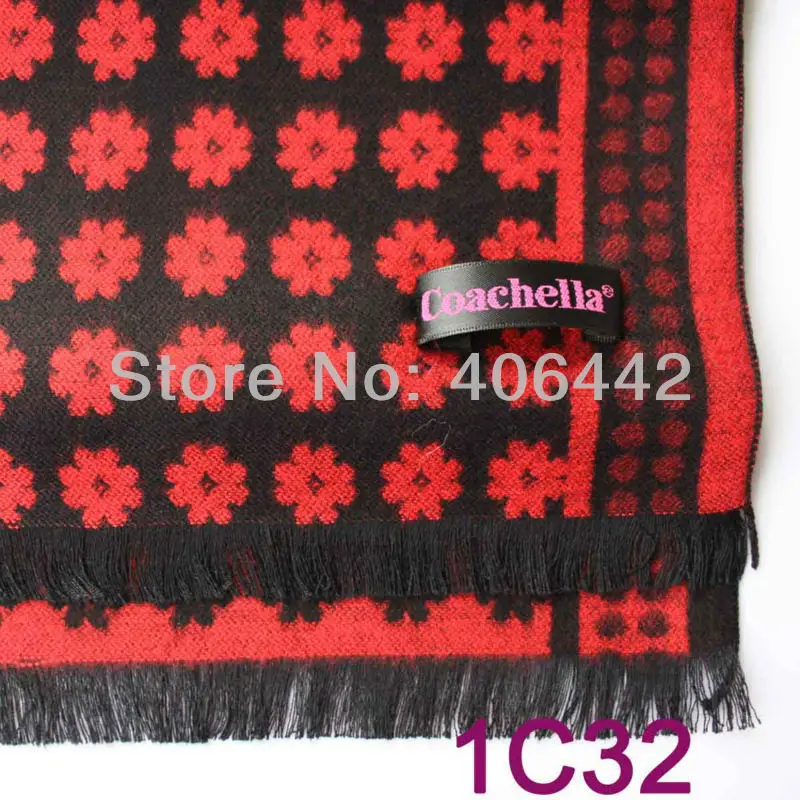 COACHELLA вискоза черные с красными шарфами зимний шарф цветочным рисунком мужские и