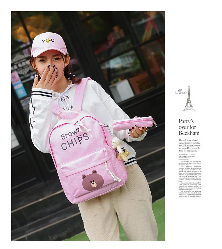 8 pcs/set Multifunctional Backpack Cute Brown Bear School Bag Boy Girls Travel Children Backpacks Kids Canvas school mochila | Багаж и