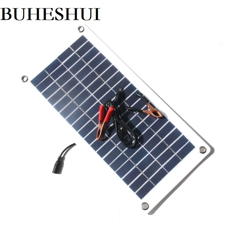 Прозрачная полугибкая поликристаллическая солнечная панель BUHESHUI, 18 в, 10 Вт, с зажимами, уличное зарядное устройство 12 В