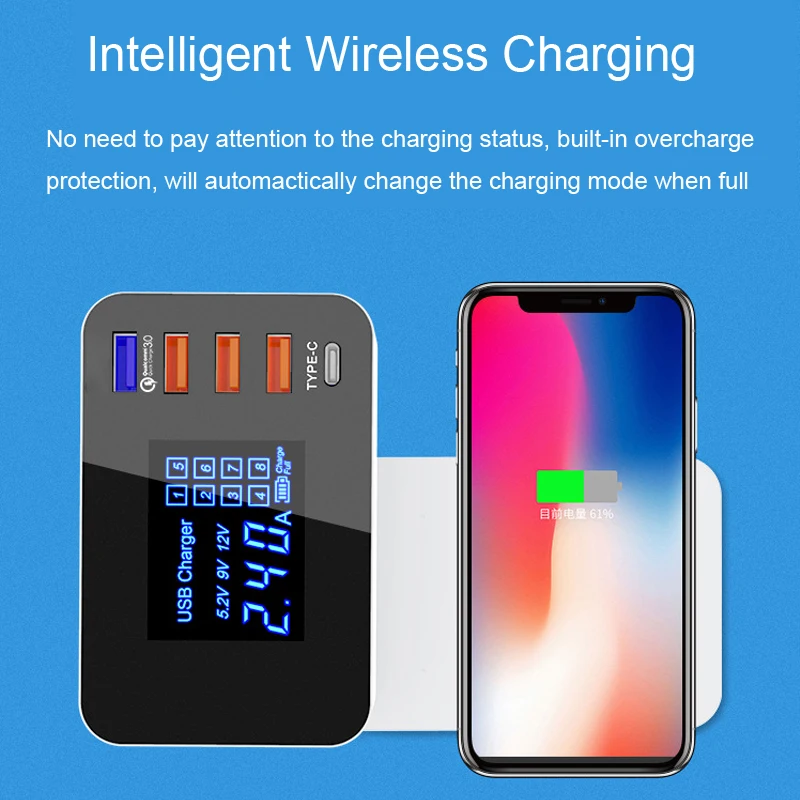 Беспроводное зарядное устройство QI быстрая зарядка 3 0 умное USB Type-C со