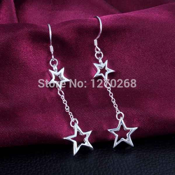 E016 Модные украшения звезда с серебристым покрытием серьги в виде капель Красивые