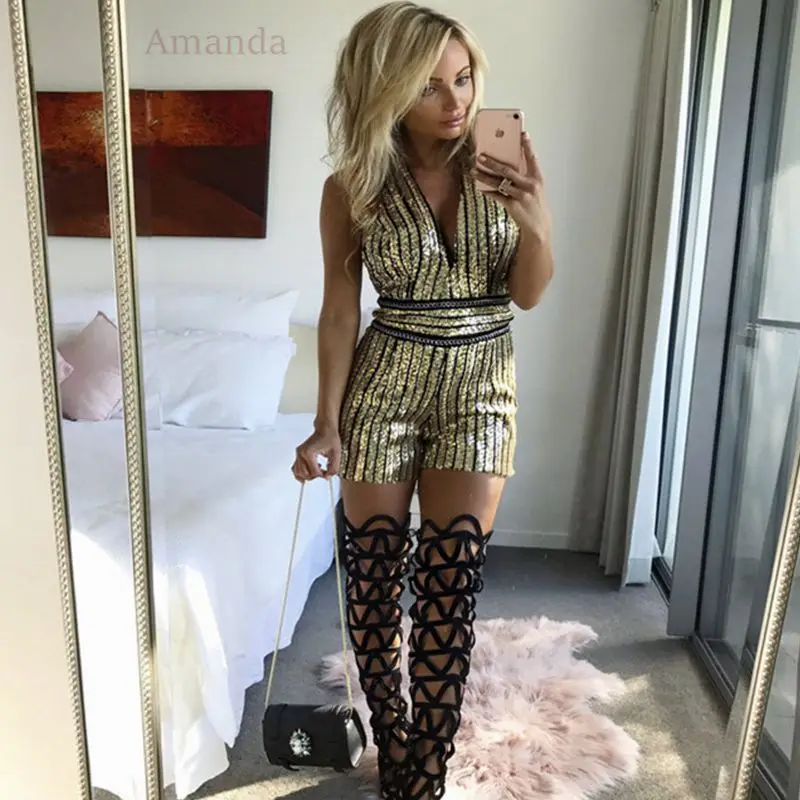 2017 новые шикарные летние для женщин короткий комбинезон с v образным вырезом боди