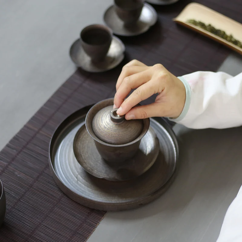 PINNY позолоченный Ретро Gaiwan ручной работы глазурь от ржавчины китайский чайный