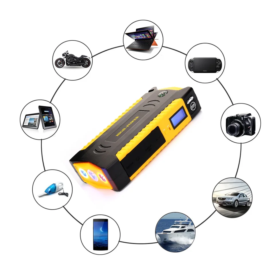 Универсальный автомобильный Jump Starter реальные 18000 мАч аварийного Мощность банк 12V 4USB 600A автомобиля Батарея стартер скачка бустер автомобиля пусковое устройство