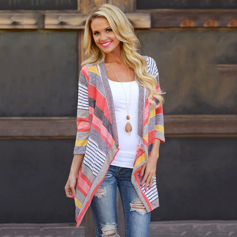 Factory Sources Sales Striped Shirt Top Women Womens Clothing Korean Work Wear Ladies Kimono Cardigan Japanese Sexy |