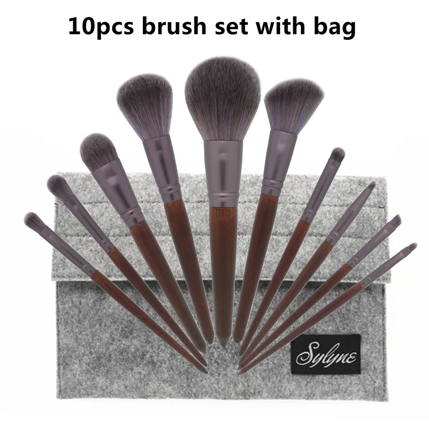 1 set with bag Sylyne набор кистей для макияжа 10 шт. мягкие высококачественные полностью Профессиональные кисти для макияжа Набор деревянных ручек кисти для макияжа инструменты - Handle Color: 1 set with bag