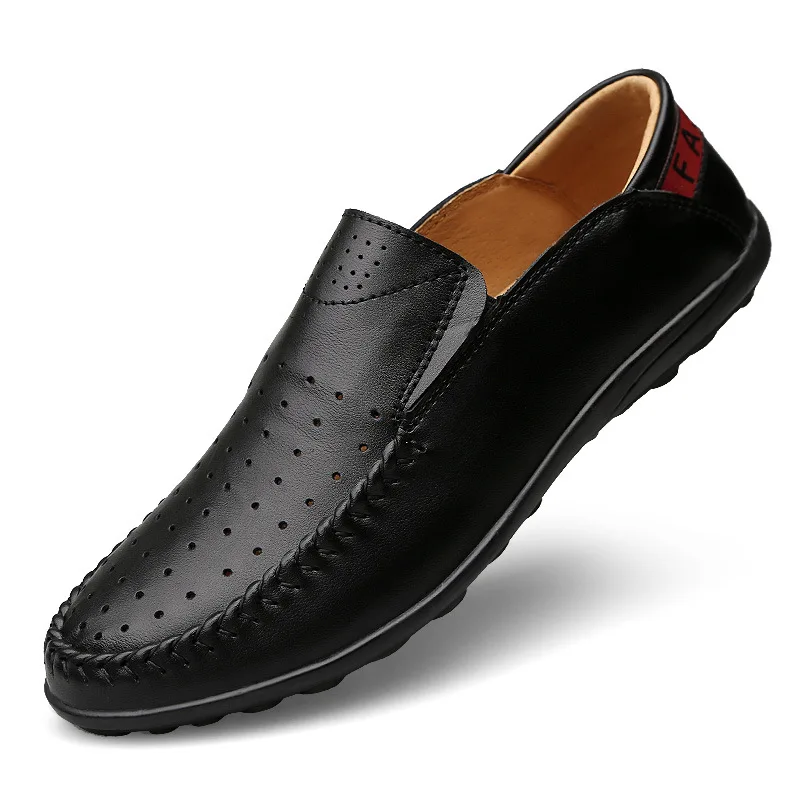 

Dropshipping Fashion Genuine Leather Men's Shoes Casual Big Size 36-47 Holes Loafer Design Driving Men Flat Footwear Handmade