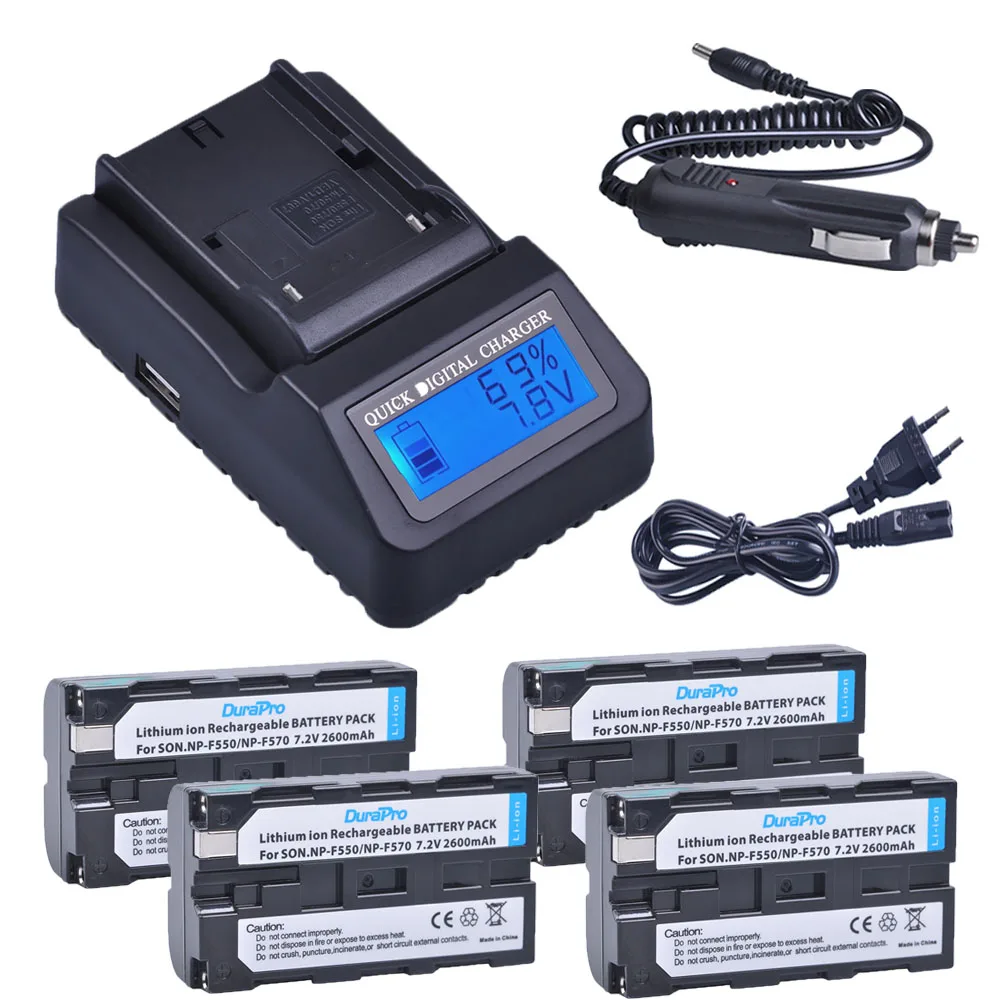 4 шт. NP-F550 NP-F570 NP F550 F570 литий-ионная аккумуляторная батарея + LCD быстрое зарядное