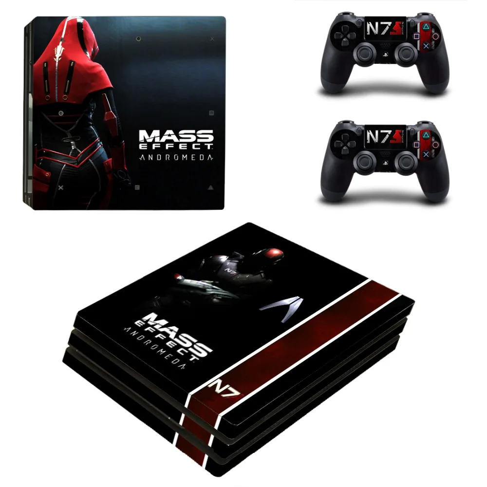 Виниловая наклейка для консоли Playstation 4 и 2 контроллеров PS4 Pro с массовым эффектом |