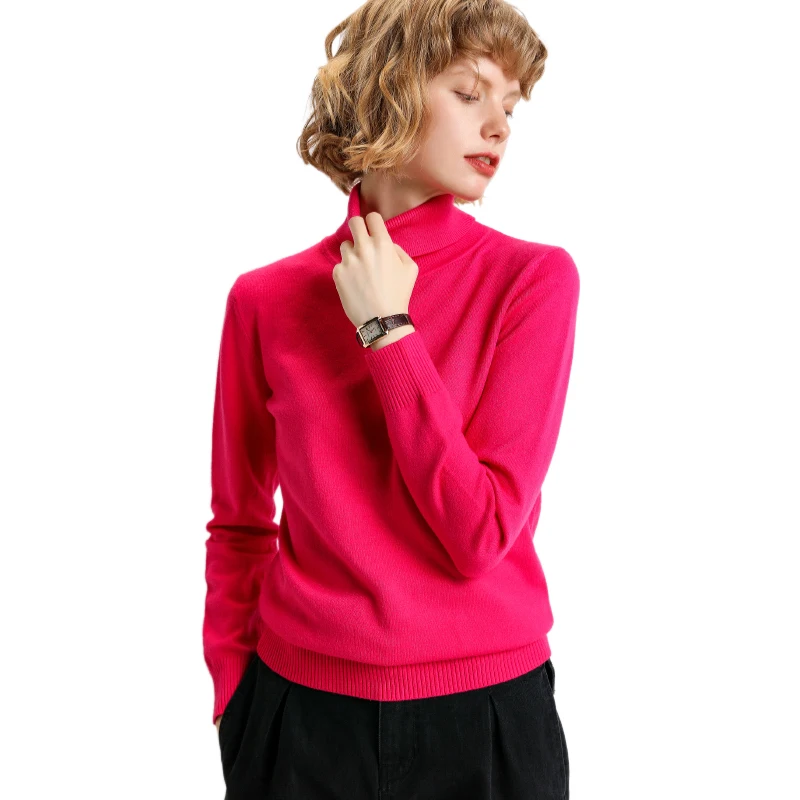 

autumn winter cashmere sweater female pullover high collar turtleneck sweater women solid color lady basic sweater