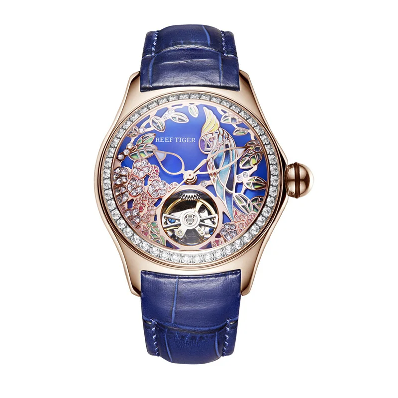 Reef Tiger/RT лучшие брендовые модные часы Reloj Mujer женские automatic Tourbillon кожаные модельные Часы Relogio Feminino RGA7105 - Цвет: 1