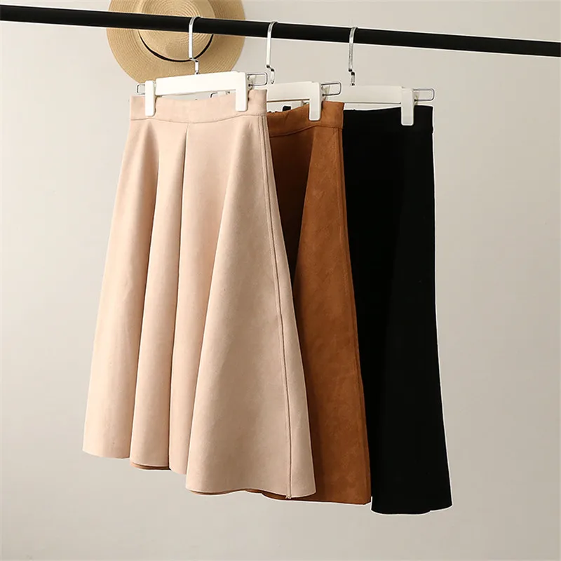 Для женщин Suede A-Line Skirt 2018 Новая европейская мода молнии Винтаж юбки Повседневное