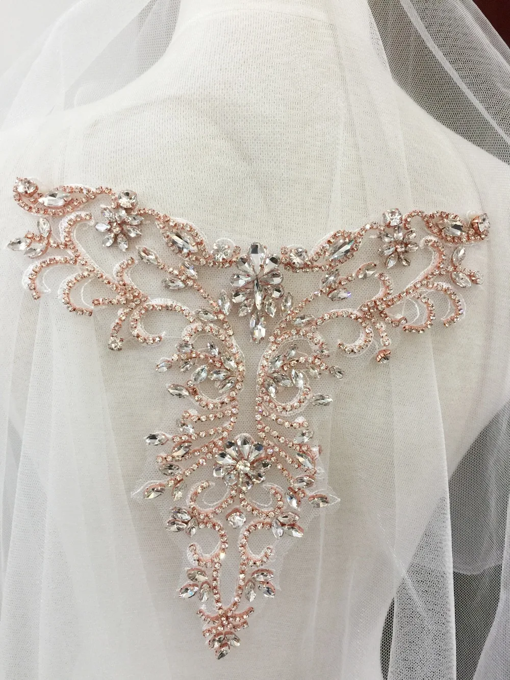 Серебро розовое золото нежный стразы аппликация воротник бусины со стразами