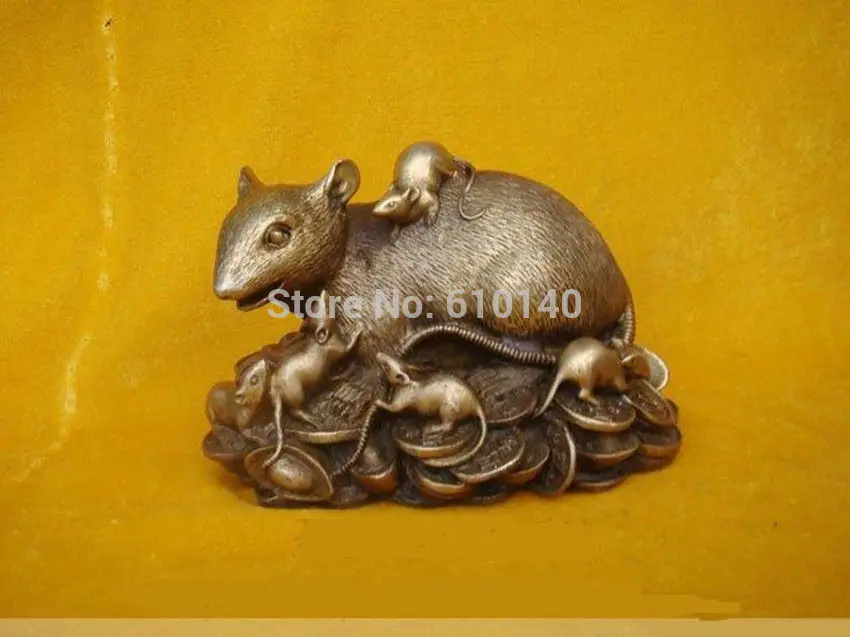 

Chinese Bronze Statue Figurine Rat Mouse 4.8"Wide