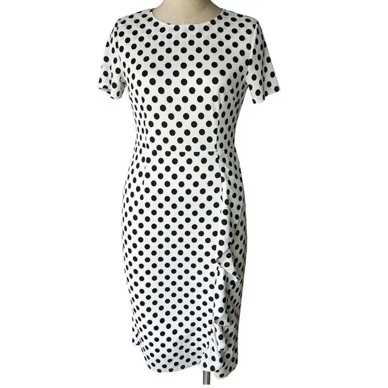 Старинные женские платья женщин bodycon dot круглым воротом с коротким рукавом длиной