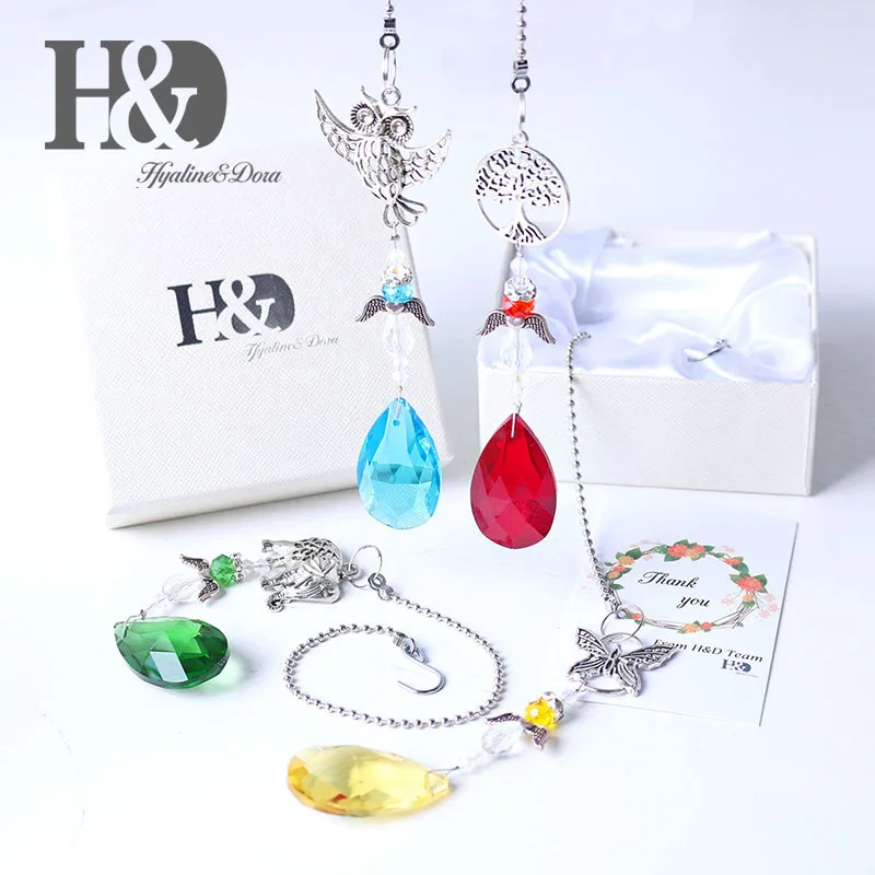 H& D набор из 4, Suncatcher кристалл Радуга чайник w/фигурка животного висячие орнамент для окна, домашний декор, украшение праздника