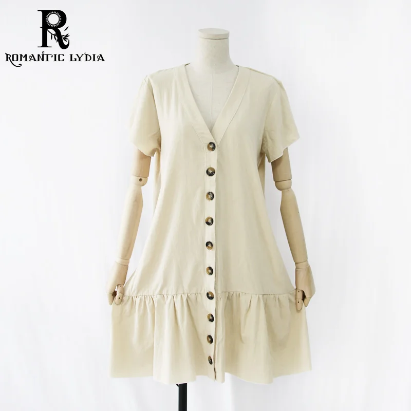 Летнее винтажное льняное платье Coton Button абрикосовое повседневное Короткое мини с