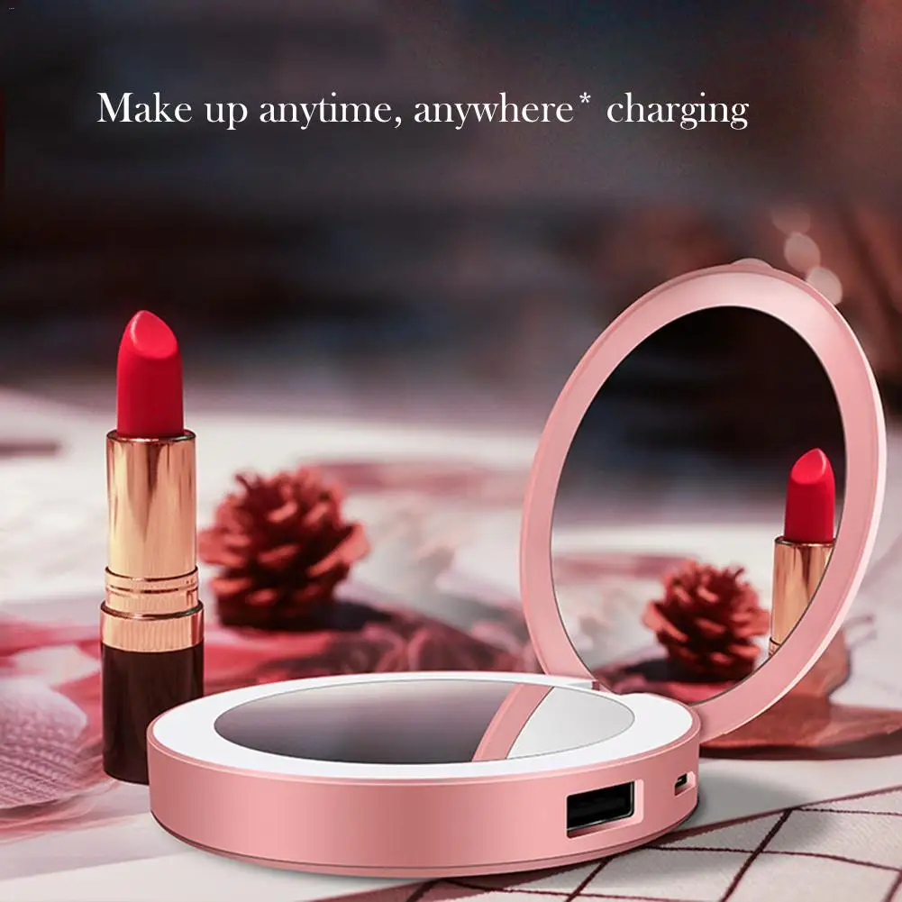 

Portable Folding LED Makeup Mirror with Light Portable Backup Charger Gift for Women