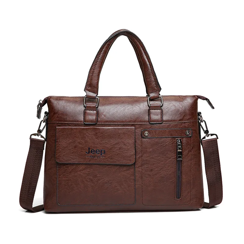 Dark Brown Известный Дизайнер JEEP BULUO бренды мужской деловой портфель из искусственной кожи сумки на плечо для 13 дюймов Сумка для ноутбука большая сумка для путешествий 6013 - Цвет: Dark Brown