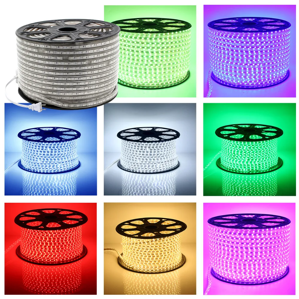 Светодиодный светильник 220 В IP67 100 м 60 светодиодов/метр Ультра-яркий гибкий 5050 SMD